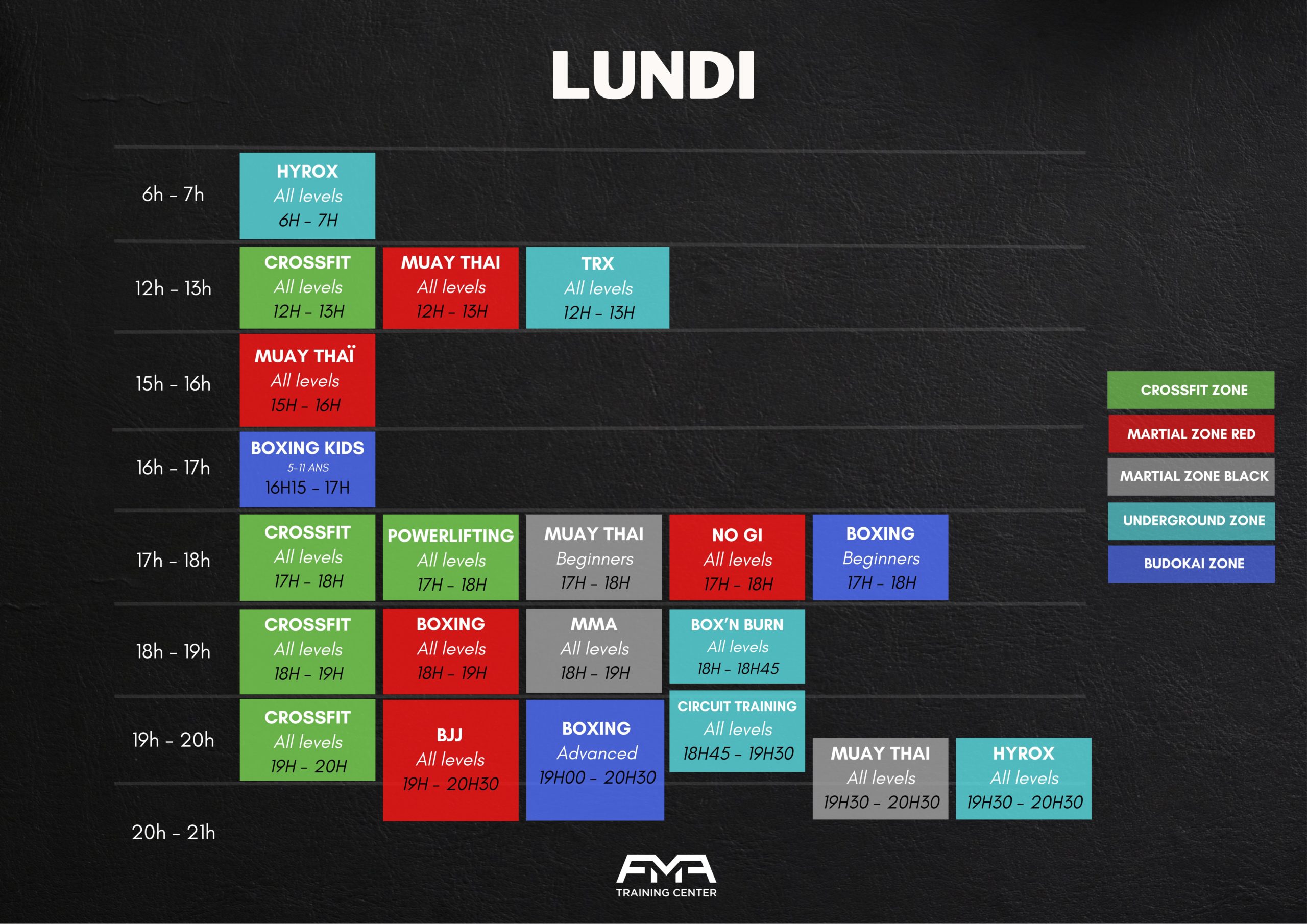 planning cours lundi